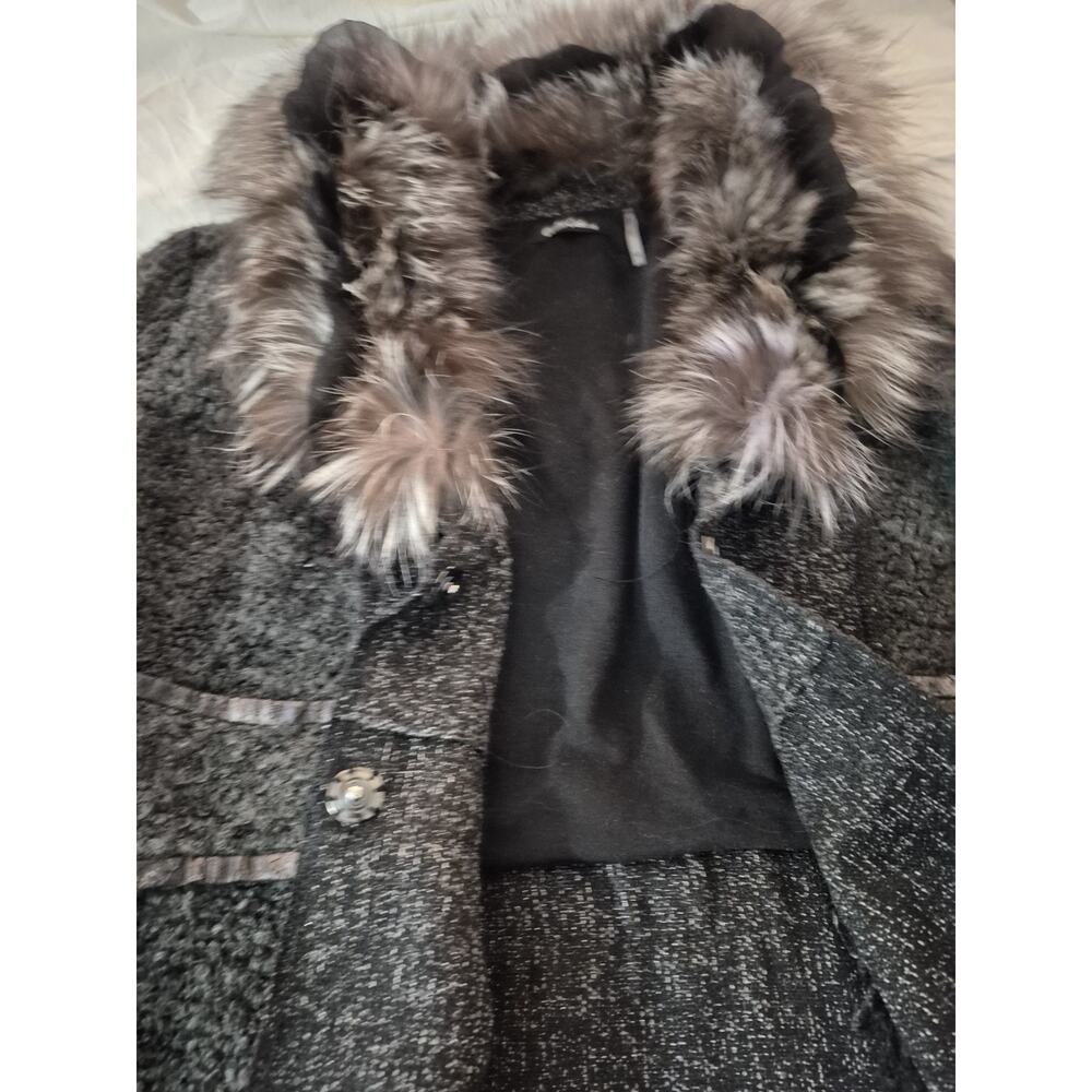 💥 Dolce Cabo Size M Black Gray Wool Fur Jacket D1 - Picture 4 of 7